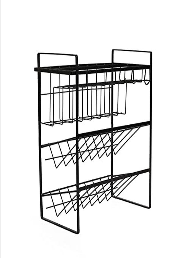 IKTU 3-Tier Seasoning Organizer Storage Counter Shelf/Rack with 2 Hooks for Large/Small Spice Jars Condiment Can Sauce Bottle (Black) - Image 4